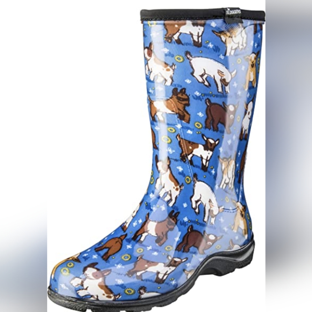 SLOGGERS WATERPROOF GARDEN/RAIN BOOTS, GOAT AND BLUE, SIZE 9